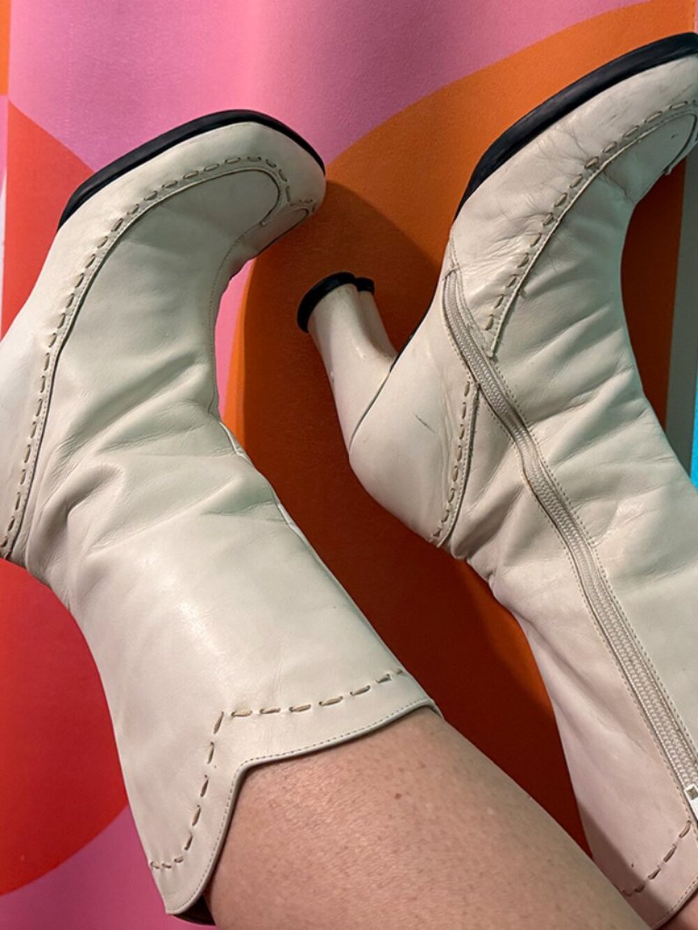 RARE John Fluevog Hi Choice white womens mid calf boots size 9 - Picture 10 of 13